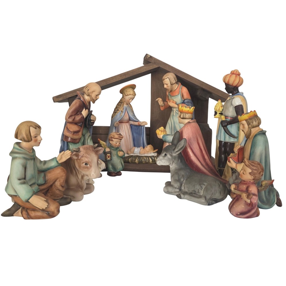 VTG  Goebel Hummel 12pc Nativity Set West Germany + Stable TMK6 1951 molds. Read